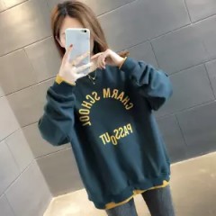 2019新網紅假兩件衛(wèi)衣女秋款大碼女裝秋裝寬松外套ins潮