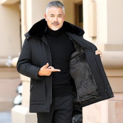 棉衣爸爸裝中老年人冬裝男士加絨加厚中長款外套爺爺保暖毛領棉服