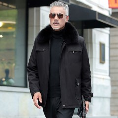 棉衣爸爸裝中老年人冬裝男士加絨加厚中長款外套爺爺保暖毛領棉服