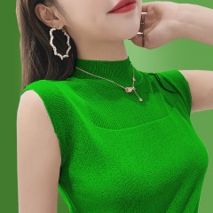 秋冬季上衣女半高領(lǐng)背心女外穿針織內(nèi)搭洋氣打底衫薄毛衣無(wú)袖T恤