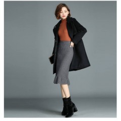 冬季厚款毛線魚尾一步裙高腰百搭中長(zhǎng)款針織包臀裙半身裙女